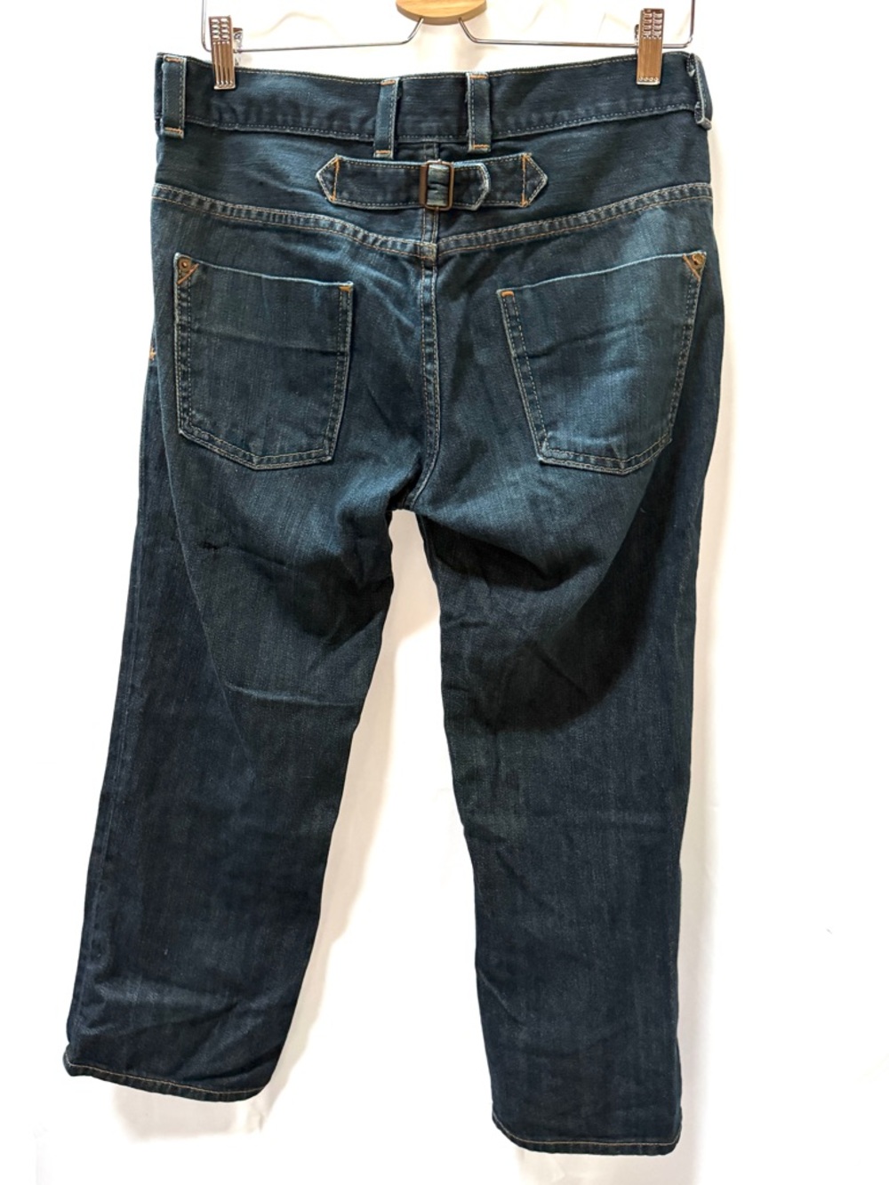Women's Retro 1950s Buckle Back Cropped Dark Blue Denim Jeans, Size 8
